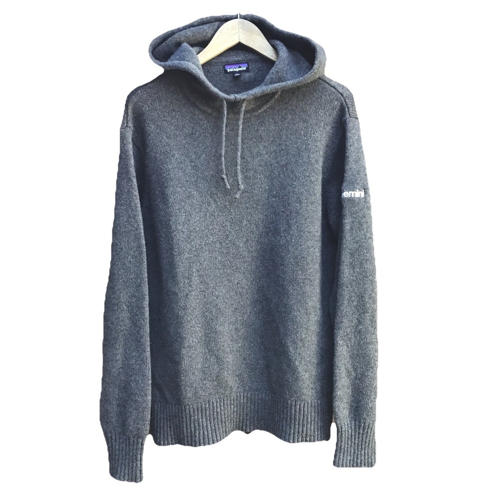 Patagonia Recycled Wool Hoodie Gray Gemini Embroidered Sleeve Men's Large Logo